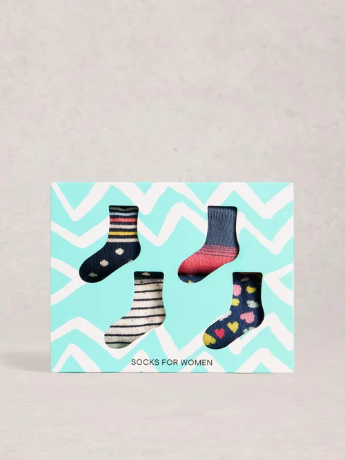 4 Paires De Socquettes À Rayures Et Cœur - Navy Multi - 39-41 Image 1