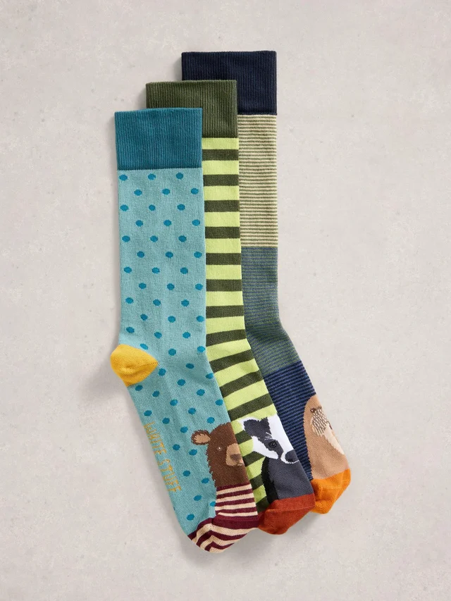 3 Paires De Chaussettes Avec Motif Animaux De La Forêt