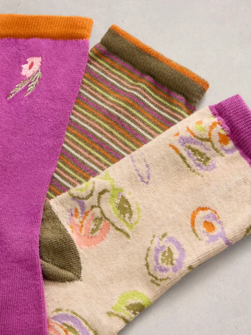 Lot De 3 Paires De Socquettes À Motif Floral - Purple Mlt - 39-41 Image 2