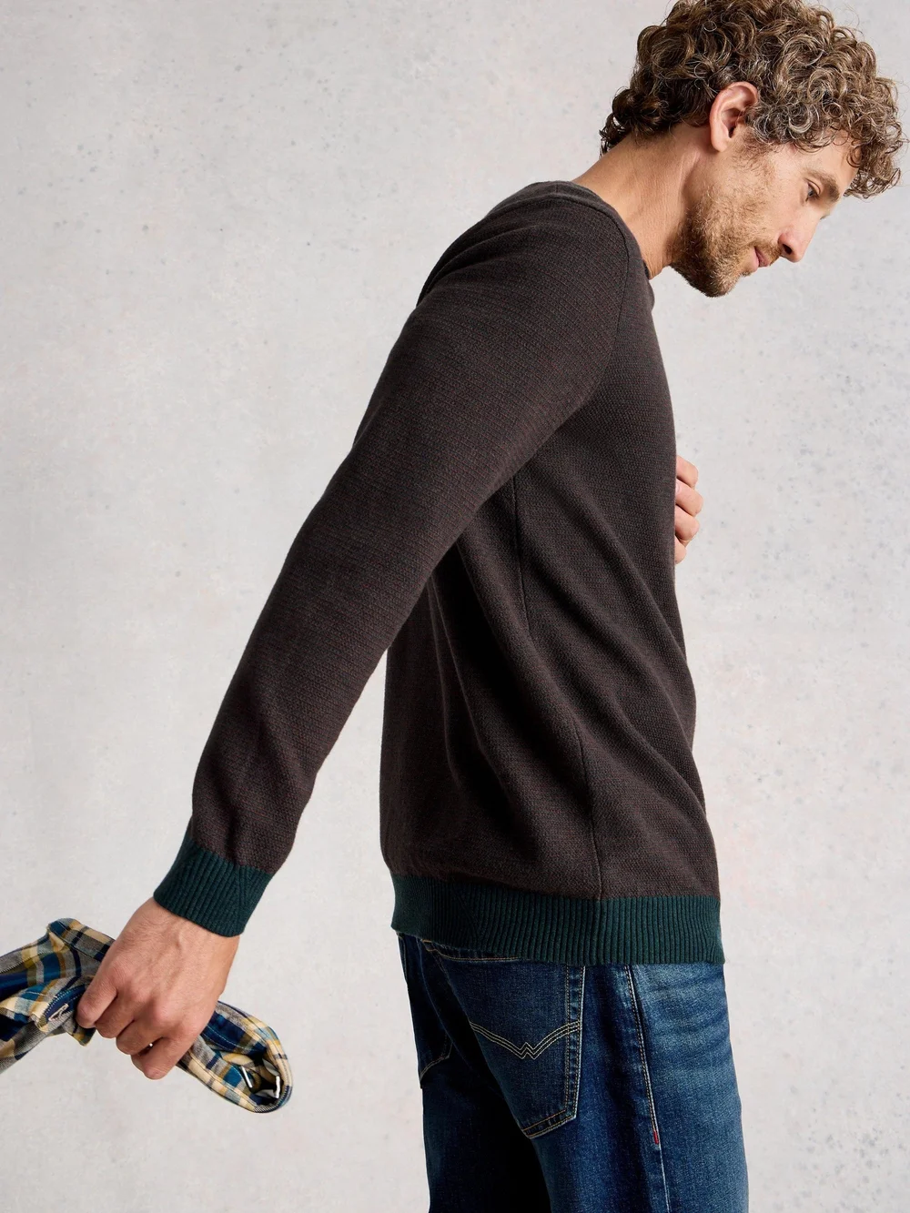 Newport Merino Jacquard Crew - Green Mlt - XL Image 1