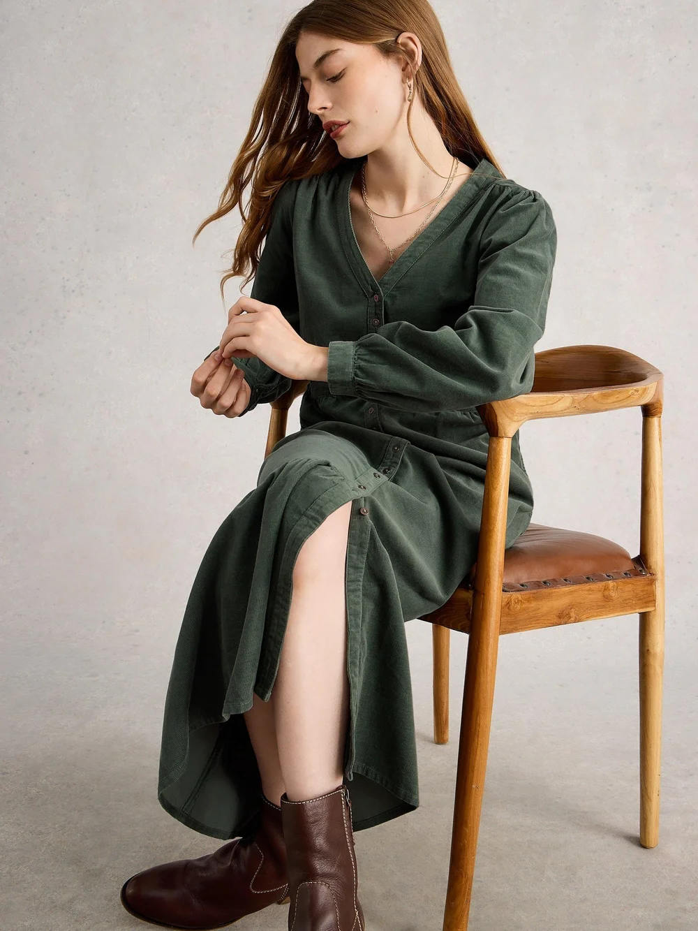 Robe En Velours Côtelé Phoebe - Dus Green - 52/R Image 1