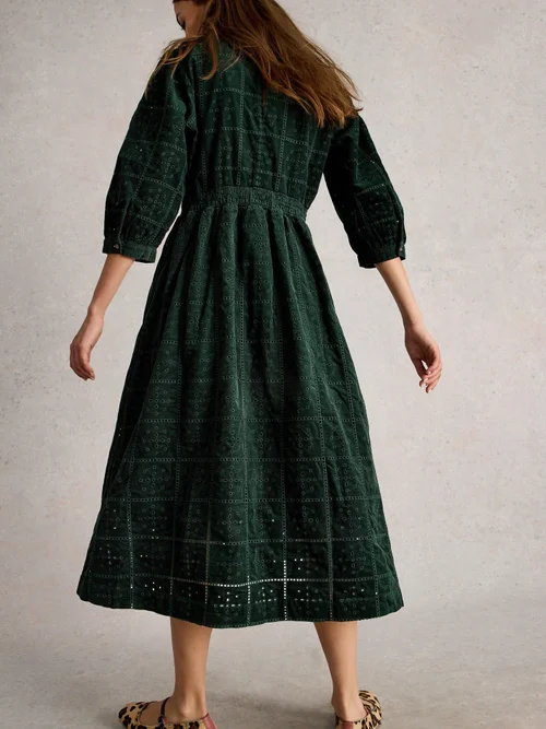 Robe En Velours Côtelé Brodé Lucy - Dk Green - 52/R Image 4