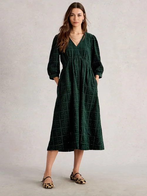 Robe En Velours Côtelé Brodé Lucy - Dk Green - 34/R Image 2