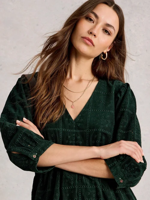 Robe En Velours Côtelé Brodé Lucy - Dk Green - 34/R Image 3
