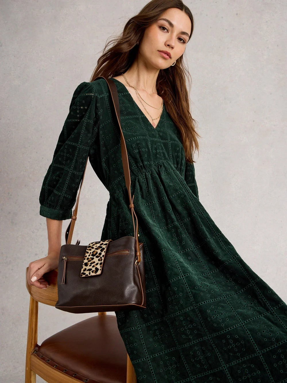 Robe En Velours Côtelé Brodé Lucy - Dk Green - 52/R Image 1