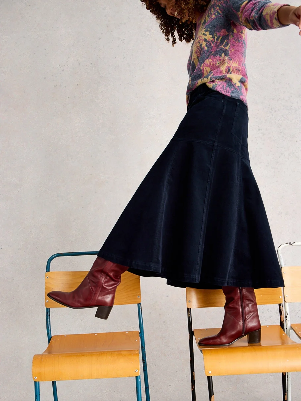 Jupe Midi En Velours Côtelé Quinn - Dark Navy - 52/R Image 1