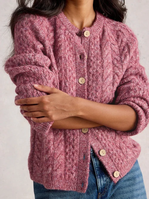 Carly Cable Cardi - Mid Pink - 52 Image 1