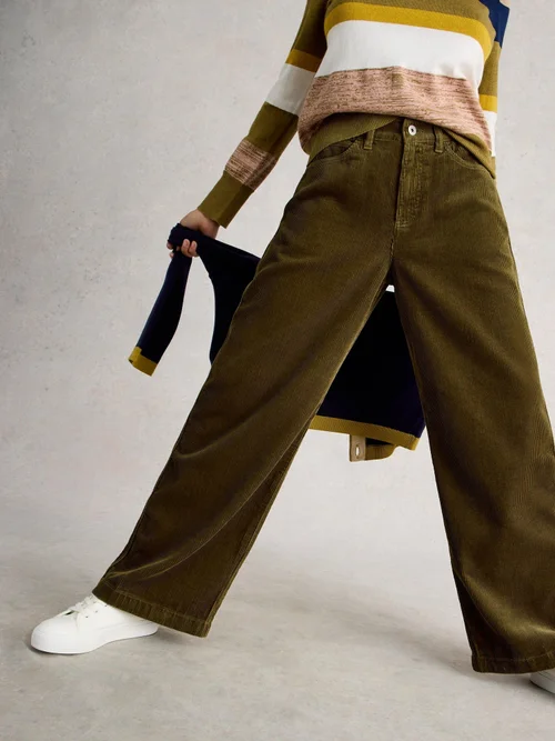 Pantalon Large En Velours Côtelé Ayla - Khaki Grn - 48 Image 1