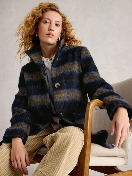 Manteau En Laine Mélangée À Carreaux Karla - Blue Mlt - 50/R Image 1