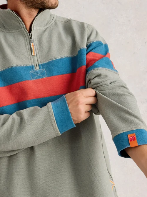 Sweat Demi-Zip En Piqué - Green Mlt - XXXL Image 3