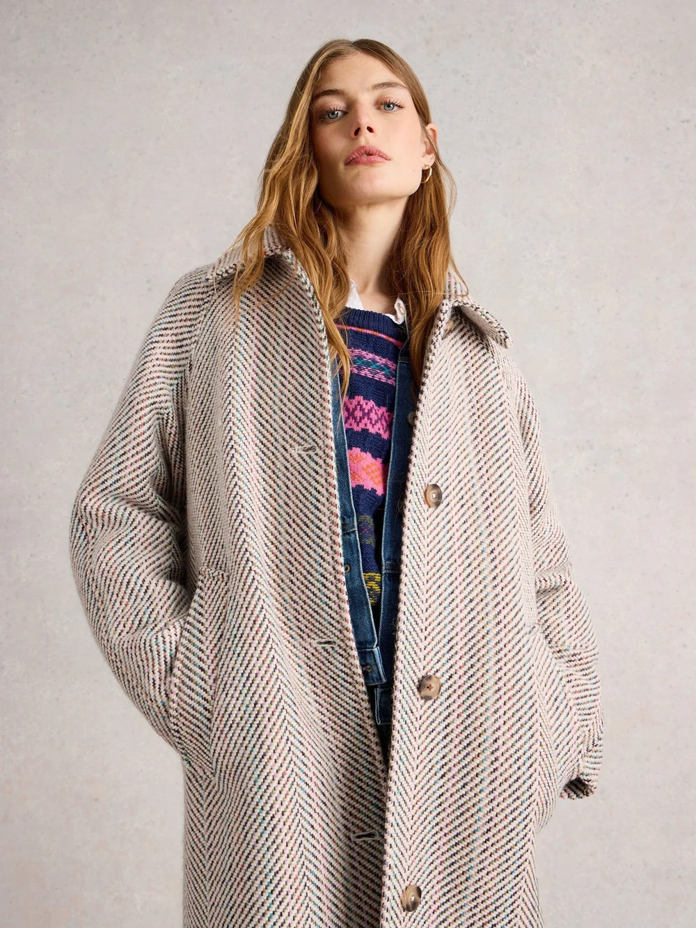 Manteau En Laine Mélangée Texturée Kelsey - Ivory Mlt - 52/R Image 1