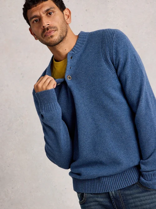 Henley En Laine D'Agneau Milton - Mid Blue - M Image 3