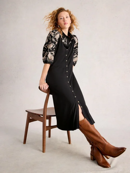 Rua Robe en jersey brodé - Pure Blk - 52/R Image 3