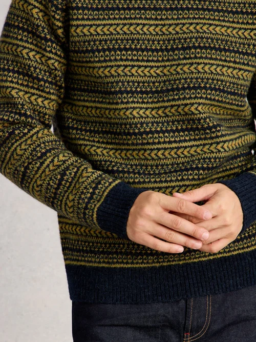 Brockton Fairisle Crew Neck - Green Mlt - XXXL Image 3