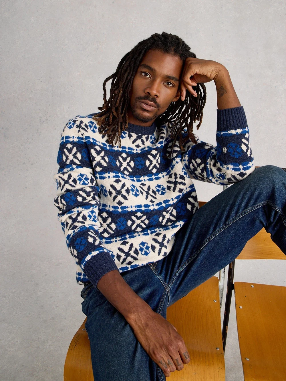 Geo Fairisle à col rond - Navy Multi - XXL Image 1