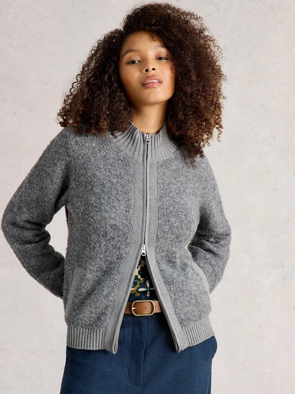 Bobby Boucle Zip Cardi - Mid Grey - 42 Image 1