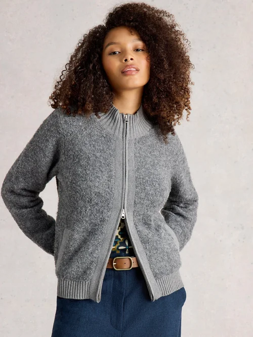Bobby Boucle Zip Cardi - Mid Grey - 42 Image 1