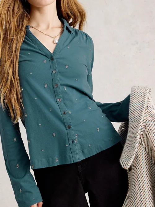 Chemise en jersey brodée Annie - Mid Blue - 52 Image 1