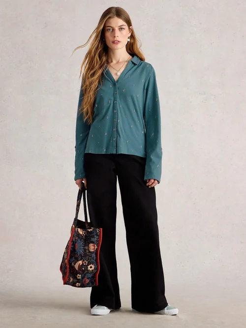 Chemise en jersey brodée Annie - Mid Blue - 50 Image 2