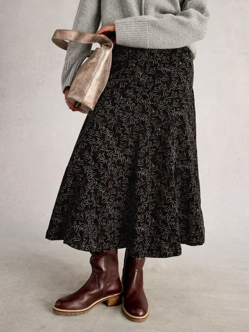 Jupe Midi En Velours Côtelé Quinn - Blk Pr - 52/R Image 3