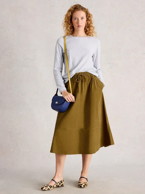 Jupe Midi En Velours Côtelé Tilly - Khaki Grn - 52/R Image 2