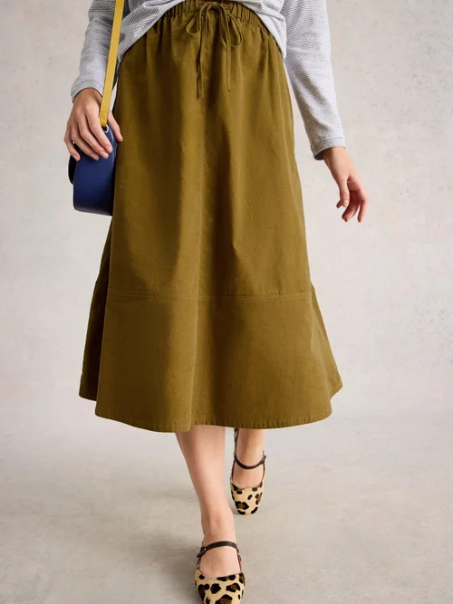 Jupe Midi En Velours Côtelé Tilly - Khaki Grn - 52/R Image 1