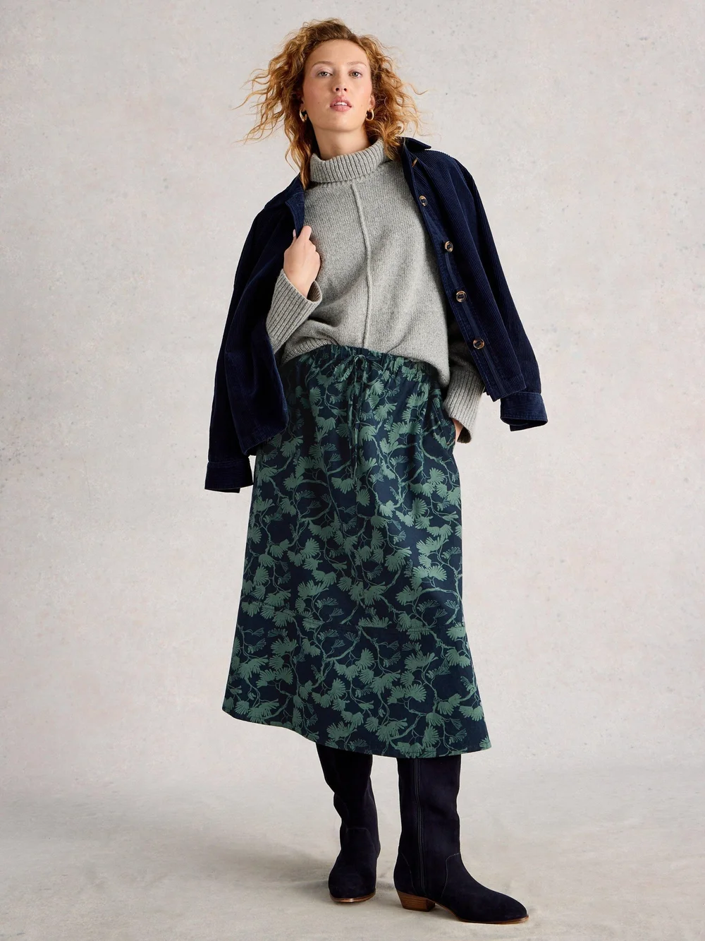 Jupe Midi En Velours Côtelé Tilly - Navy Pr - 46/R Image 1