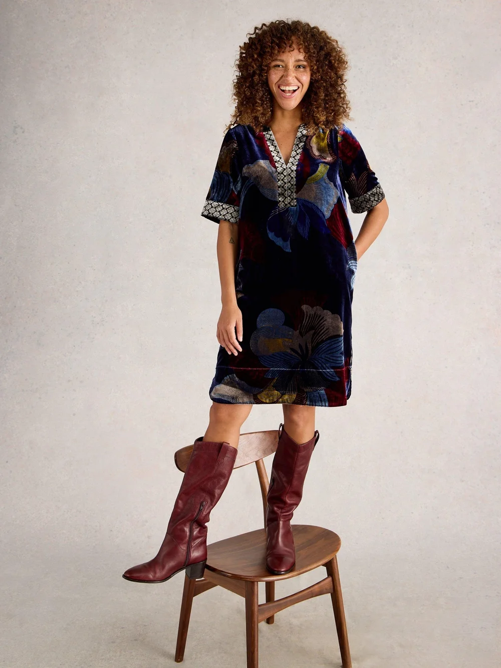 Robe en velours June - Navy Multi - 52/R Image 1