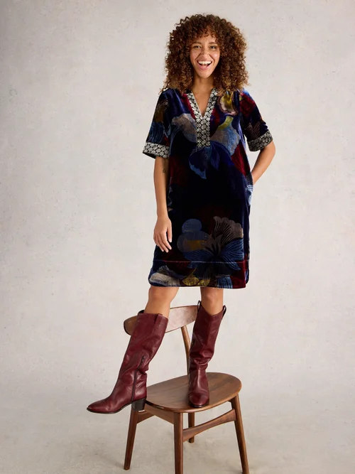 Robe en velours June - Navy Multi - 52/R Image 1