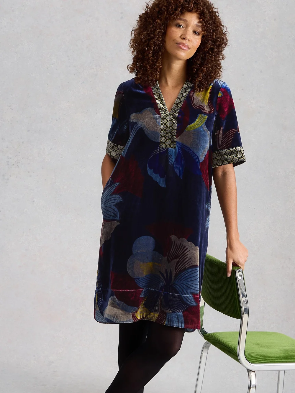 Robe en velours June - Navy Multi - 52/R Image 1