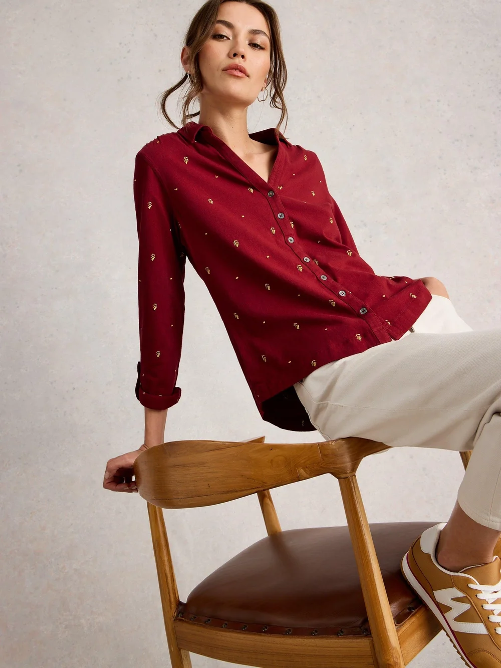 Chemise en jersey brodée Annie - Deep Red - 44 Image 1