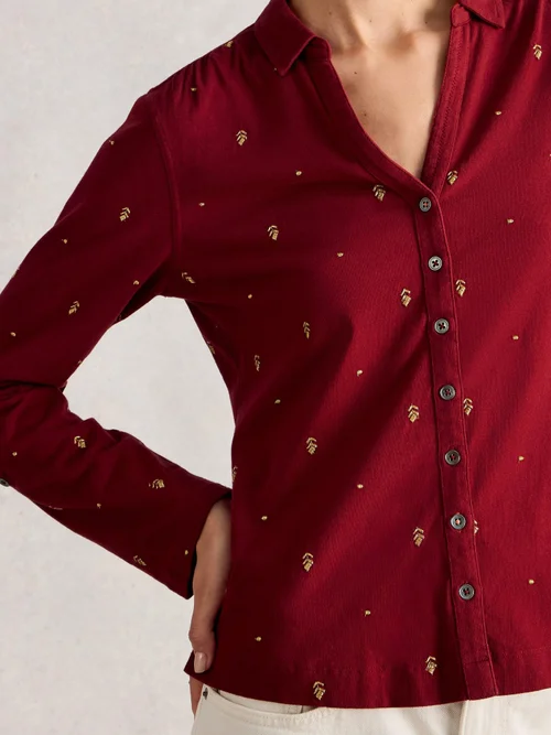 Chemise en jersey brodée Annie - Deep Red - 44 Image 3