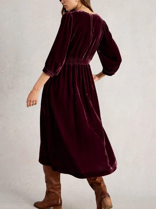 Robe En Velours Lucy - Dk Plum - 40/R Image 4