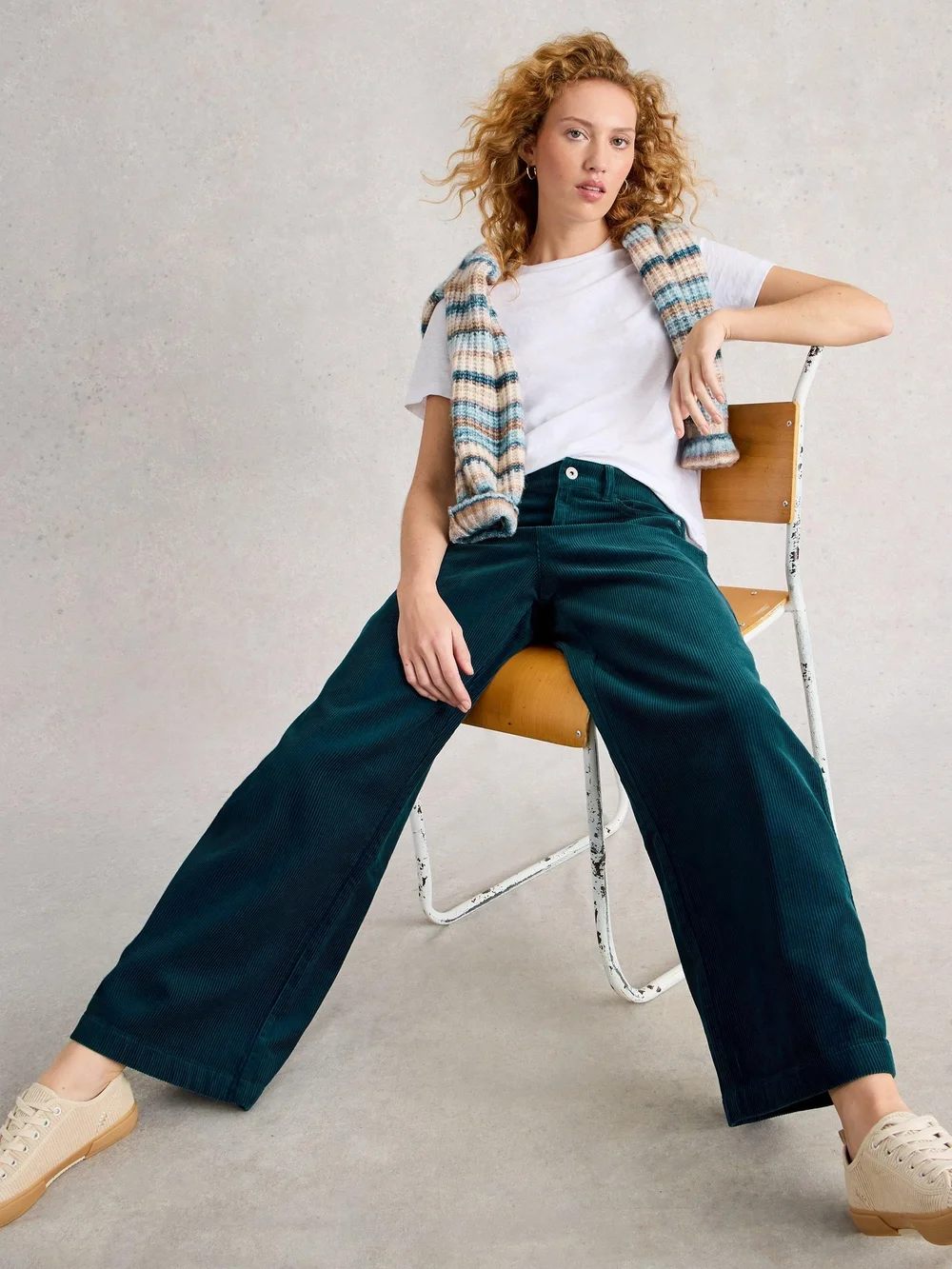 Pantalon Large En Velours Côtelé Ayla - Dk Teal - 50/R Image 1
