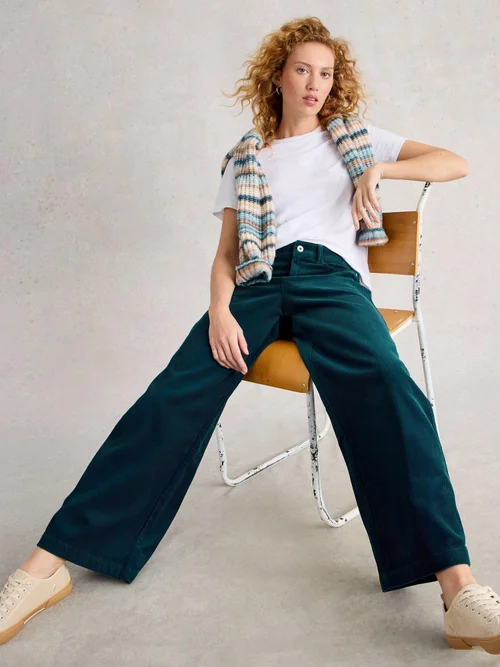 Pantalon Large En Velours Côtelé Ayla - Dk Teal - 50/R Image 1