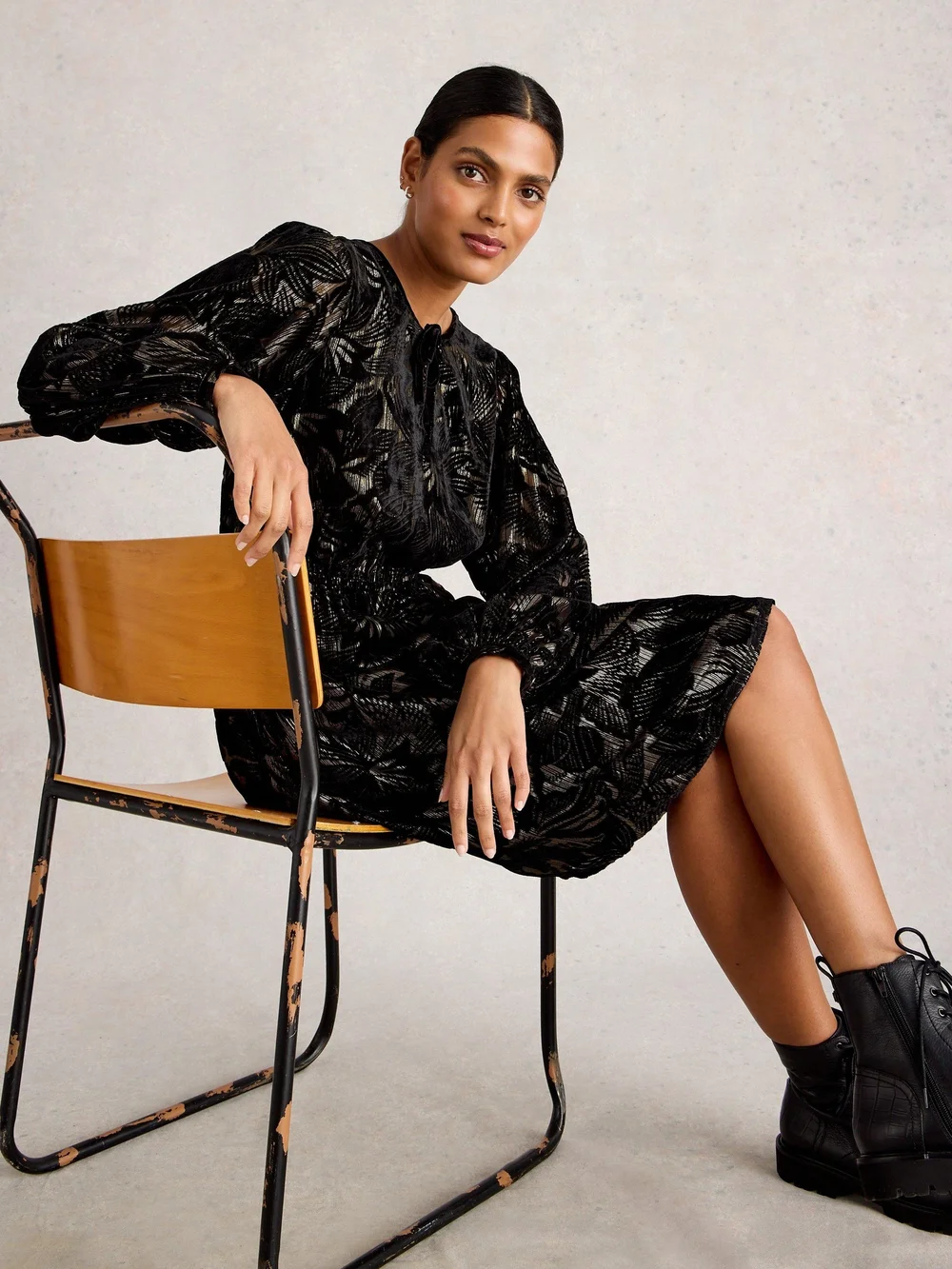 Robe en velours Faye Devore - Blk Mlt - 52/R Image 1