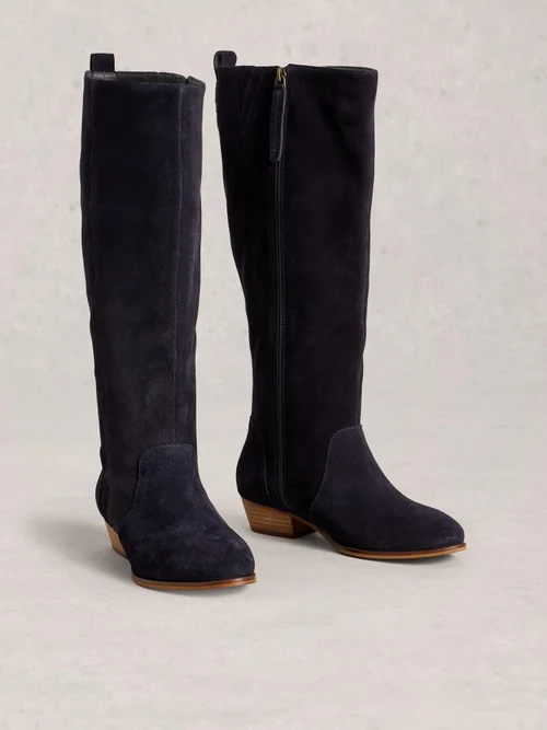 Bottes à hauteur du genou en daim à largeur large - Dark Navy - 38 Image 2