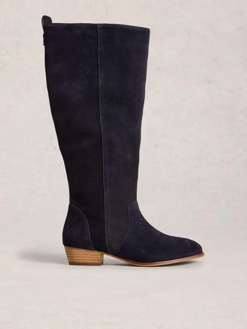 Bottes à hauteur du genou en daim à largeur large - Dark Navy - 38 Image 1