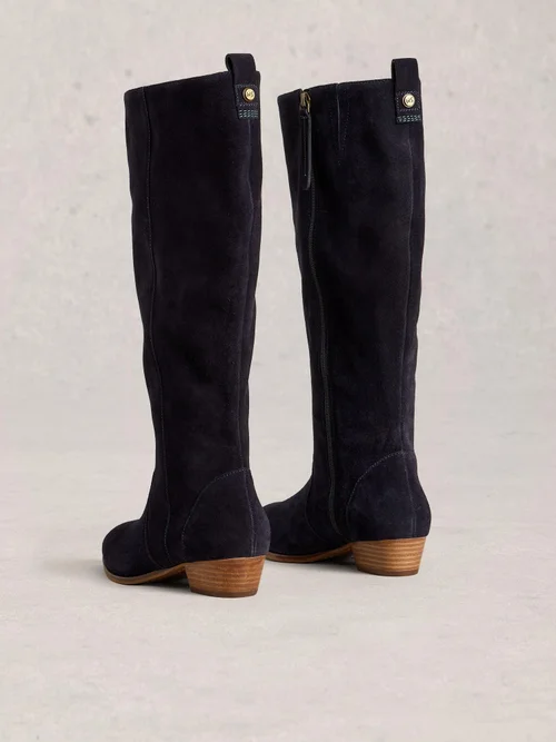 Bottes à hauteur du genou en daim à largeur large - Dark Navy - 38 Image 4