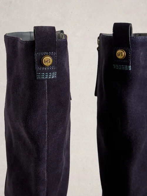 Bottes à hauteur du genou en daim à largeur large - Dark Navy - 38 Image 3