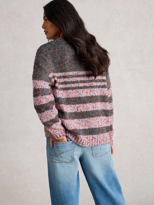 Pull À Col En V Et Rayures Texturées - Grey Mlt - 48 Image 4