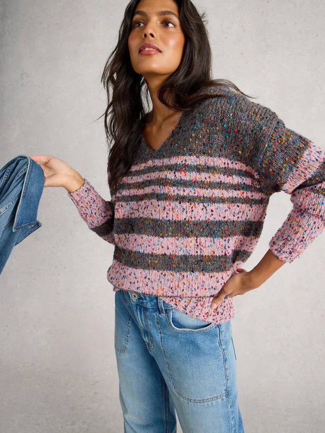 Pull À Col En V Et Rayures Texturées