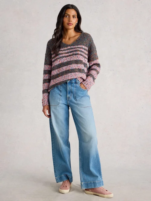 Pull À Col En V Et Rayures Texturées - Grey Mlt - 48 Image 2