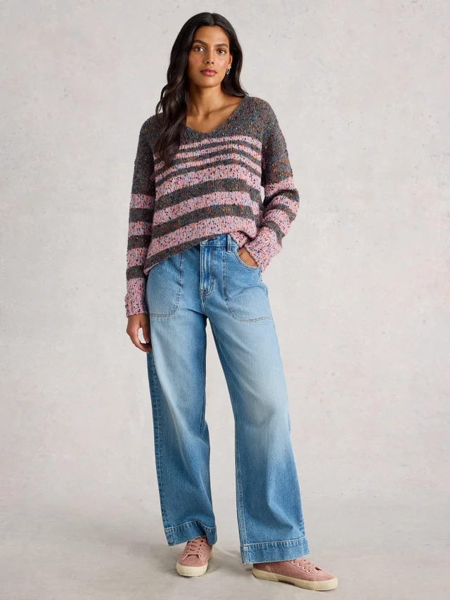 Pull À Col En V Et Rayures Texturées