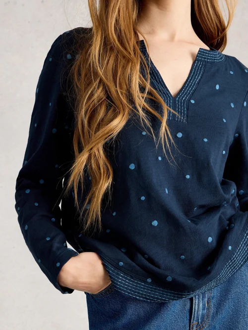 Tee-shirt à col en V brodé Weaver manches longues - Navy Multi - 46 Image 3