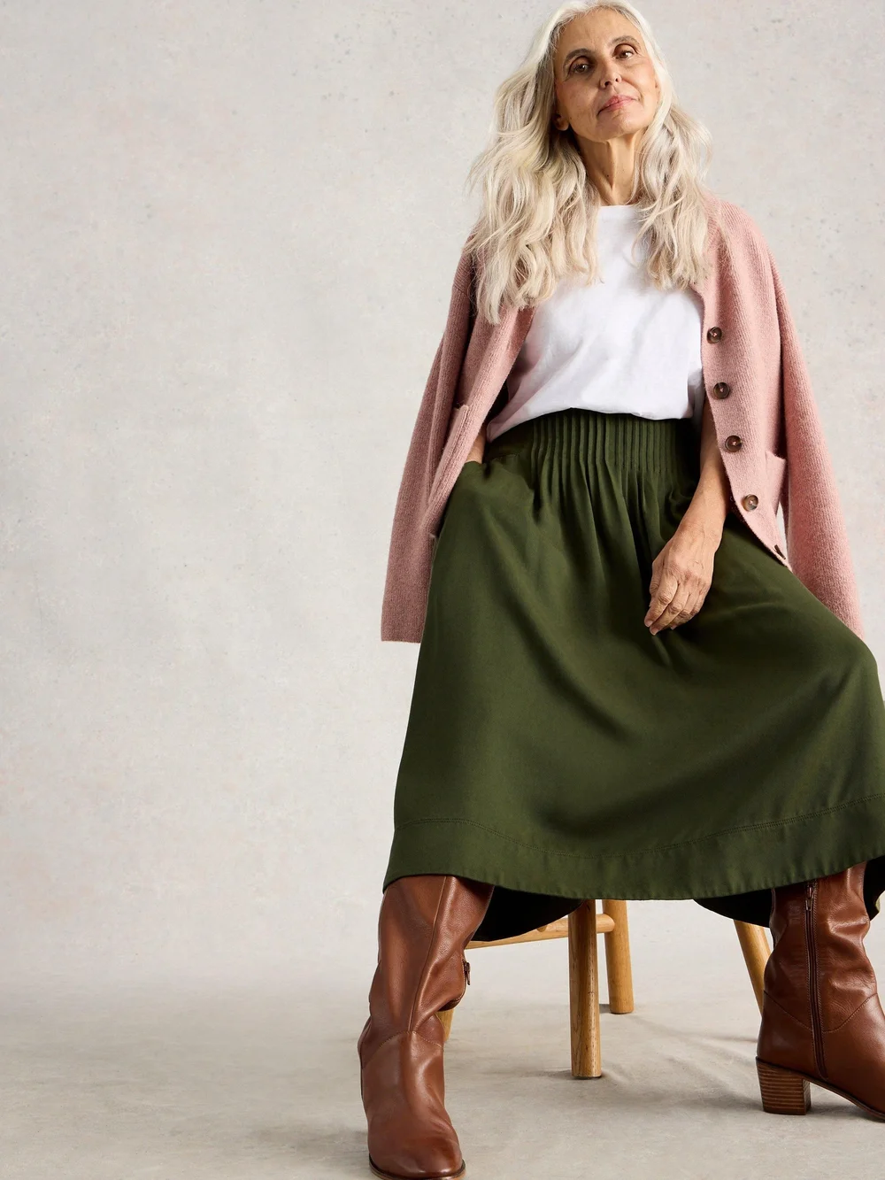 Jupe mi-longue Charlotte - Khaki Grn - 46/R Image 1