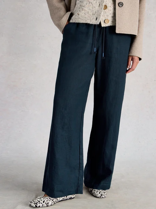 Pantalon large en lin Ally - Dark Navy - 50/R Image 3