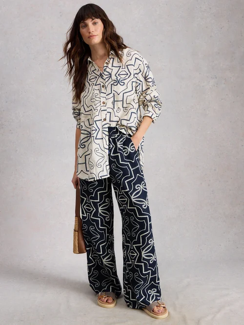 Pantalon large en lin Ally - Navy Pr - 46/R Image 1