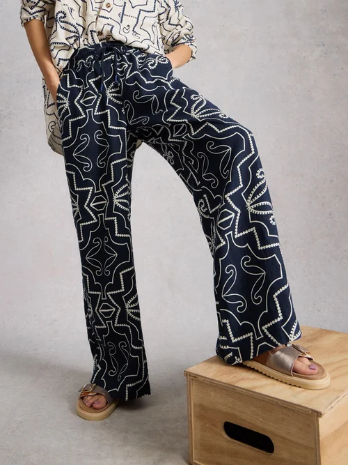 Pantalon large en lin Ally - Navy Pr - 46/R Image 2