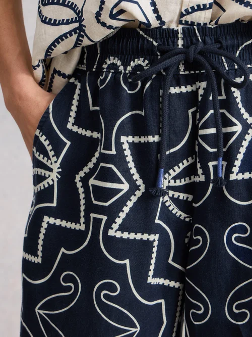 Pantalon large en lin Ally - Navy Pr - 46/R Image 3